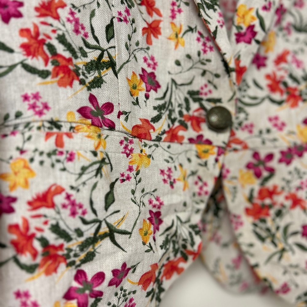 Forever 21 Red & beige Floral Blazer Lightweight Suit Jacket size XS 100% Linen - Picture 3 of 13